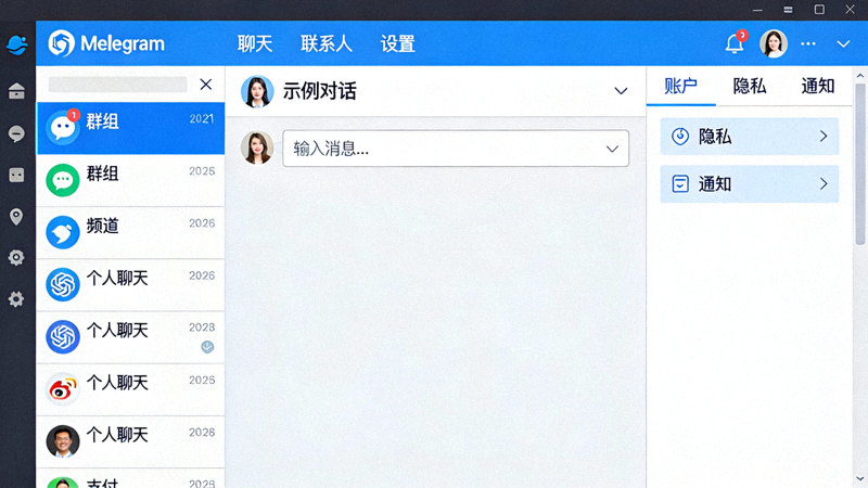 浏览器中Telegram网页版汉化成功后的中文界面截图