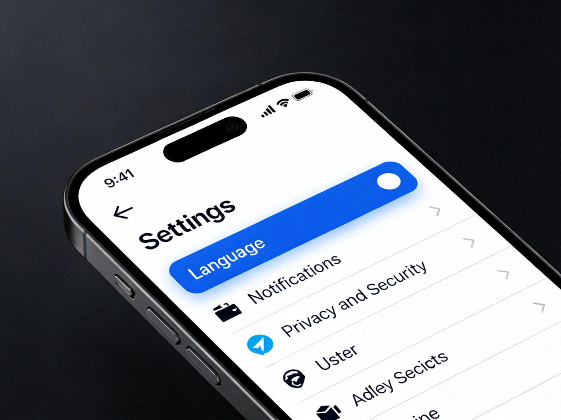 手机Telegram应用设置菜单中语言选项的高亮显示截图，展示如何找到并切换为中文