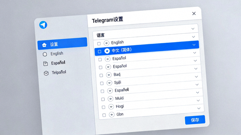 Telegram桌面版客户端设置中的语言选择窗口截图，显示中文选项