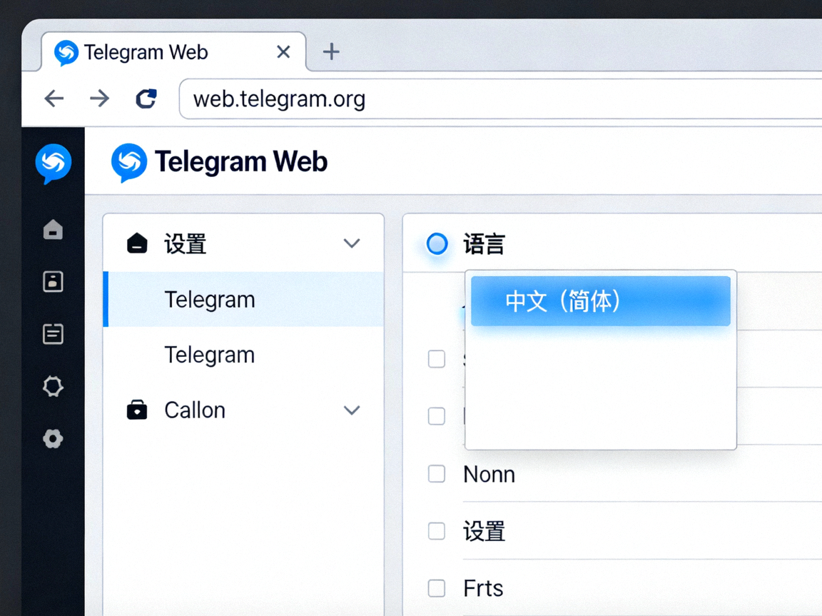 在浏览器中打开Telegram网页版并进行中文语言设置的界面